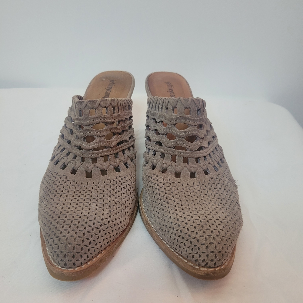 Jeffrey Campbell Taupe Woven Mules Suede Comfortable Classic